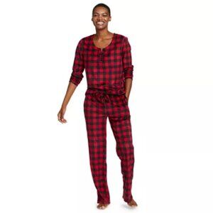 Eddie Bauer XS Women's Microfleece Sleep Set - Red & Black Plaid Fleece Pajamas